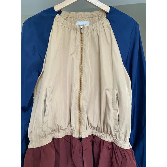 Hayden Los Angeles Color Block Peplum Windbreaker Jacket Small Navy Tan Maroon - Picture 6 of 8